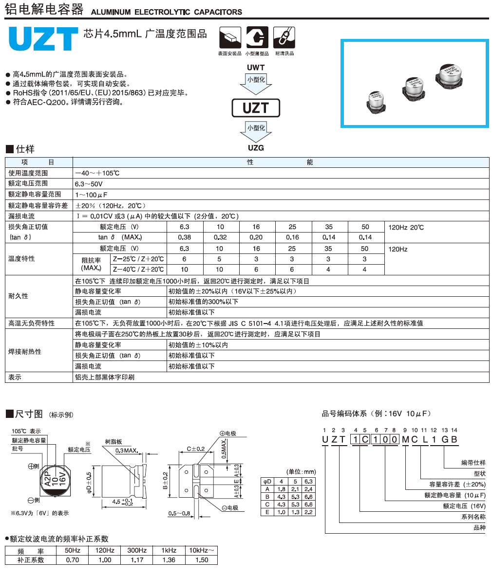 UZT超小型鋁電解電容